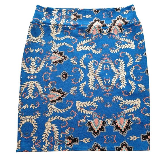 LuLaRoe 3XL Cassie Women Blue Beige Floral Pattern Stretch Pencil Skirt 40+ Wais - Picture 1 of 4